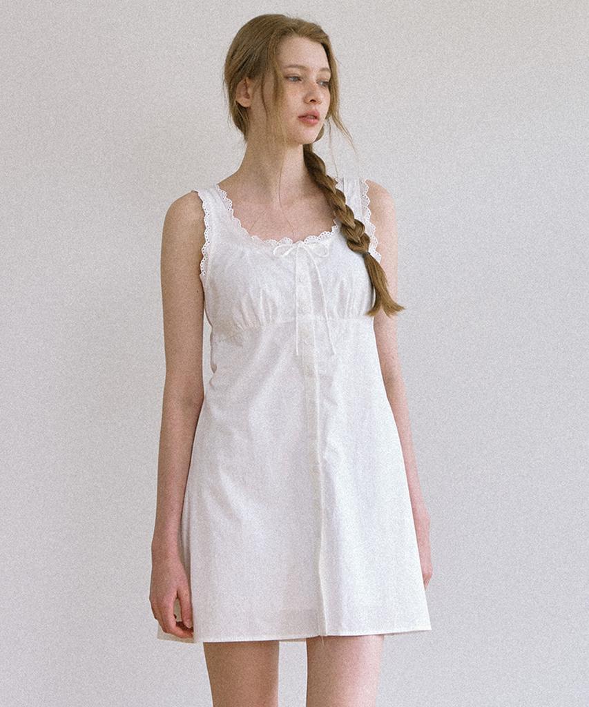 LAMINEZ Cotton Lace Mini Dress - Ivory