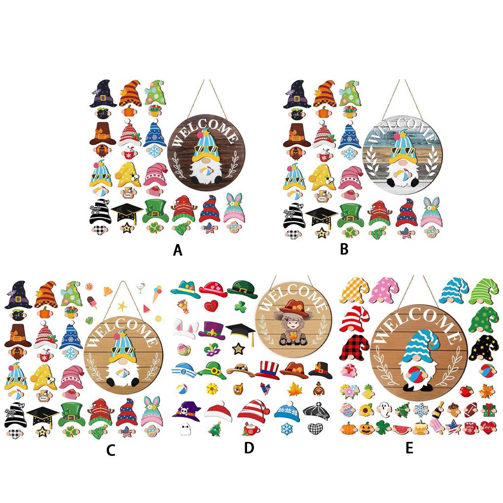 Interchangeable Winter Gnome Welcome Sign Exquisite Wood Decor For Front Door And Porch Christmas Gnomes Decorations