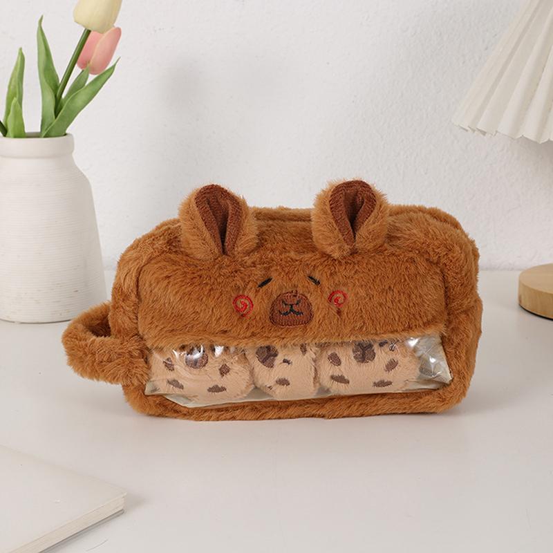 Cute Kawaii Large Capacity Capybara Pen Bag Funny Cartoon Fashion Capybara Plush Pencil Pouch School Supplies Birthday Gifts