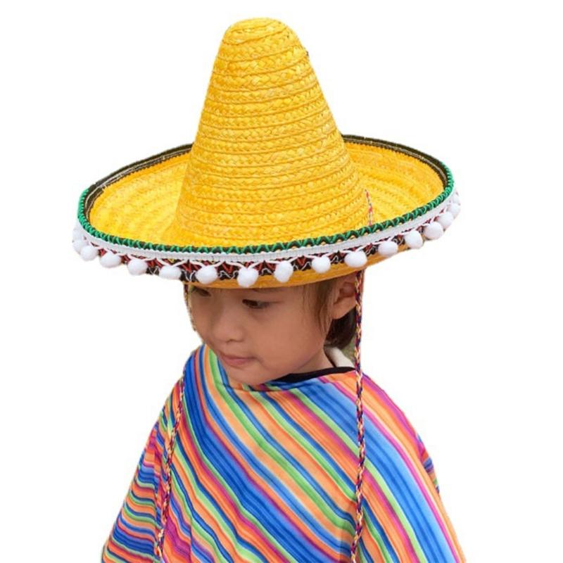 

Bamboo Weaving Mexicans Sombrero Hat Child Headdress Photoshoot Stage Props Cap жовтий