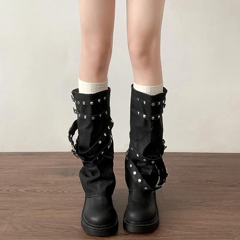 Designer Women Trouser Legs High Boots Fashion Punk Style Shoes Autumn Winter Thick Heel Ladies Knight Long Booties