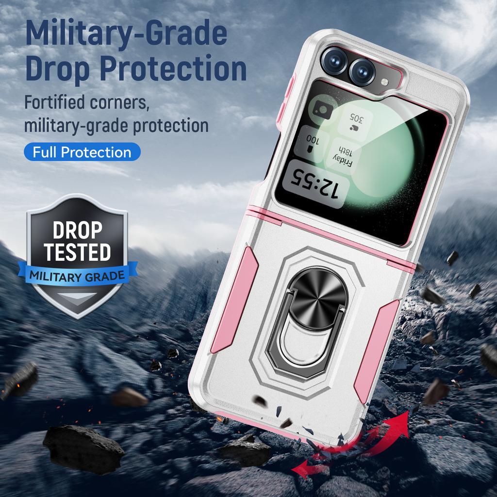 For Samsung Galaxy Z Flip6 5G Case Military Grade Ring Kickstand PC+TPU Phone Cover