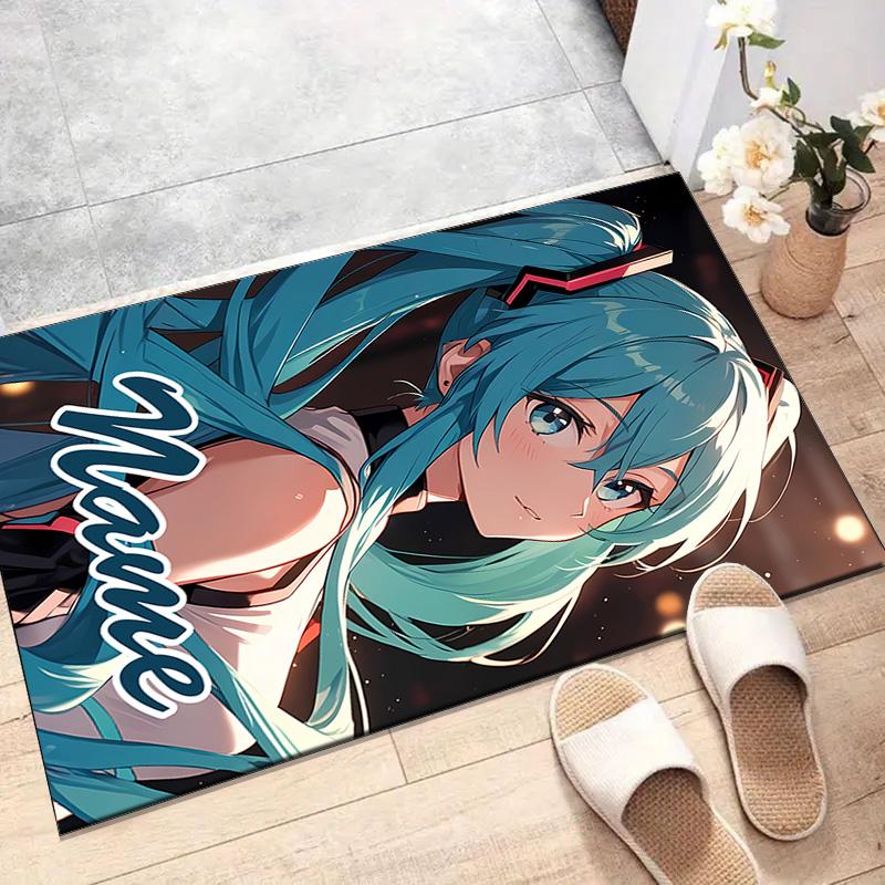Custom Hatsune Miku Mat Personalized Name, Polyester Washable Indoor Entryway Rug, Gift for Christmas, Easter, Thanksgiving Day