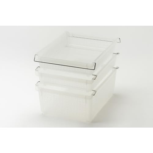 TRUSCO SKTA4S-TM Stackable Tray with Handle, A4 Shallow, Semi-Transparent, Clear