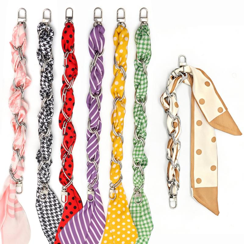 Custom Silk Scarf Phone Lanyard Metal Chain Wrist Strap OEM ODM Fashion Phone Wristlet Strap Metal