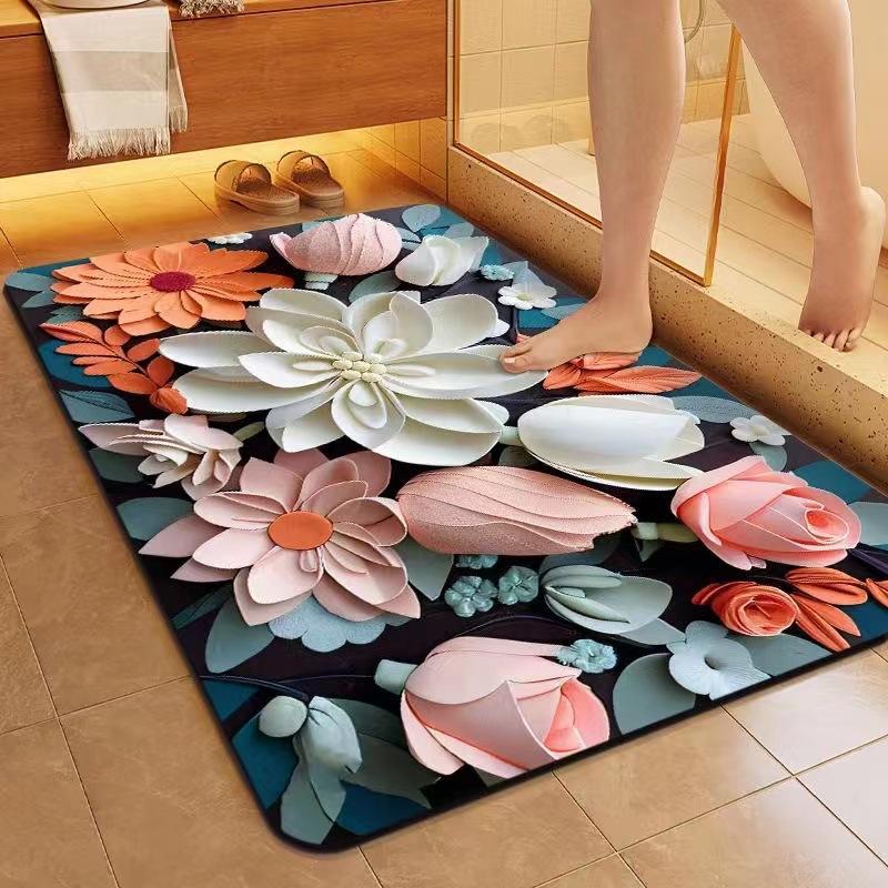 Three Dimensional Flower Floor Mat Bathroom Diatom Mud Anti Slip  Dirt Resistant and Quick Drying Floor Mat Household Water Absorption Carpet