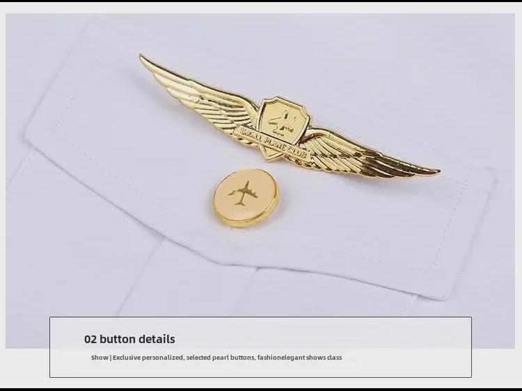 Navy Pilot Long-Sleeved Shirt: Unisex Flight Attendant & Captain Professional Attire