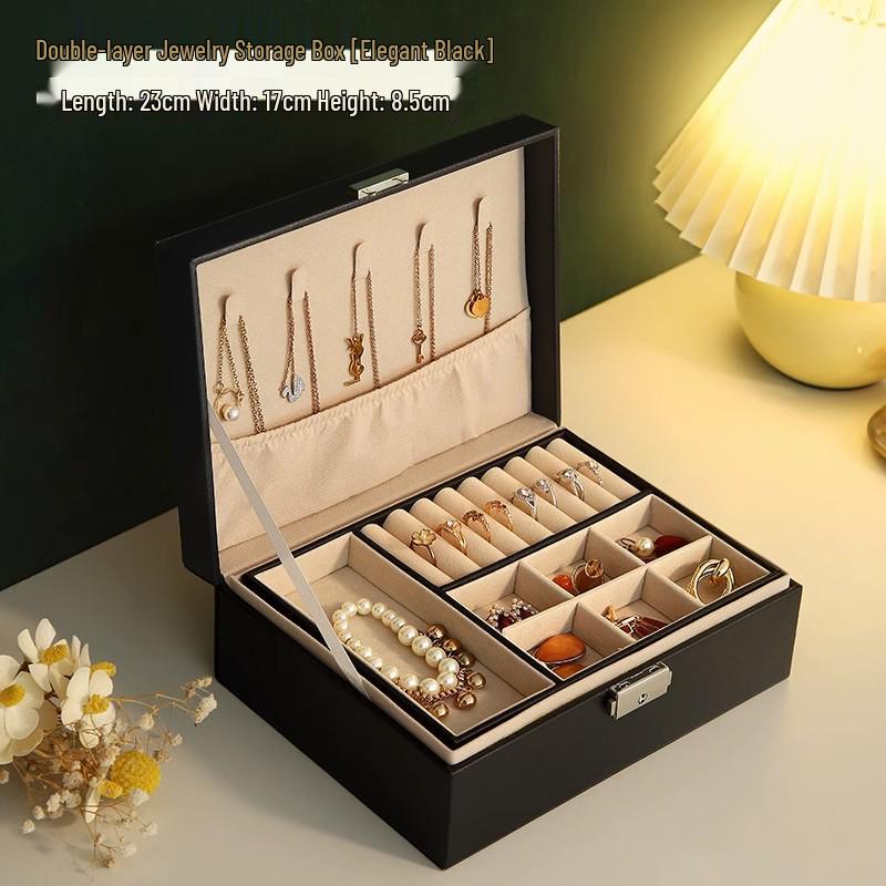 Elegant Multi-Layered PU Leather Jewelry Box with Lock for Earrings, Necklaces, and More