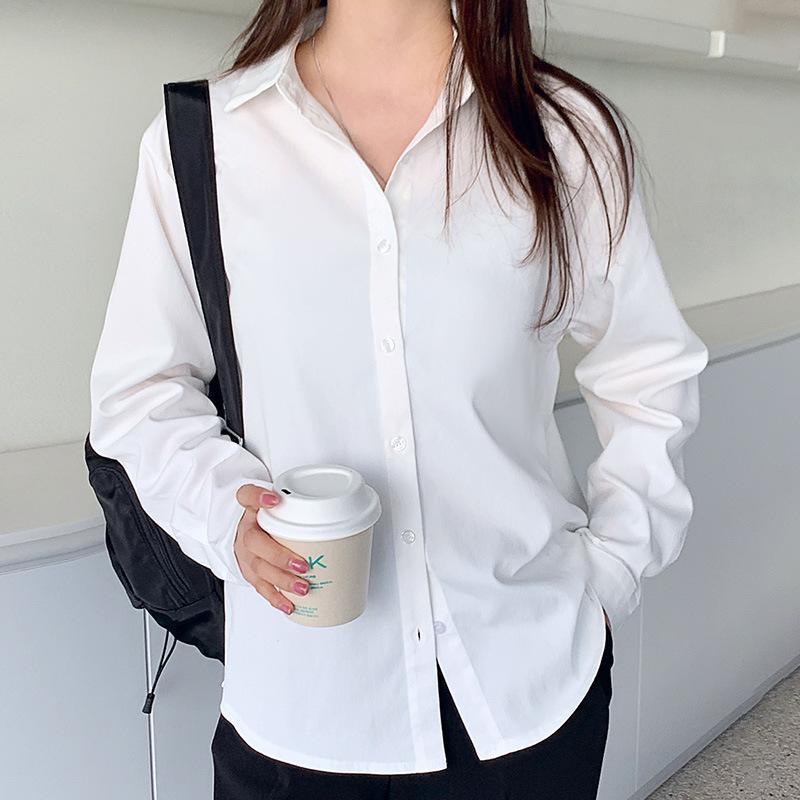 Long Sleeved Solid Color Shirt for Women In Spring Autumn Professional Loose Commuting Simple Versatile Covering Flesh Slimming Top Blouses & Shirts