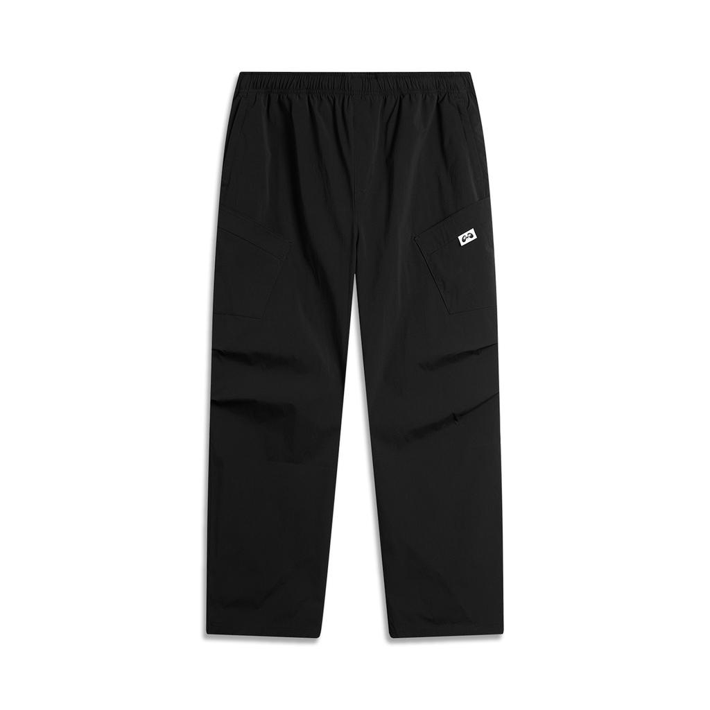 Li Ning Sports Lifestyle Series Brand Logo Embroidered Trendy Versatile Sports Long Pants Men Bottoms Black AYKU919-1