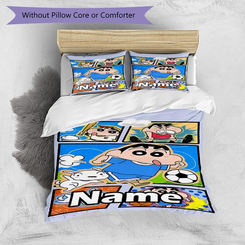 3pcs Duvet Cover Set (1*Duvet Cover + 2*Pillowcase, Without Core), Custom Name Cartoon comics Pattern Bedding Set, Home Bedroom Decor Gift