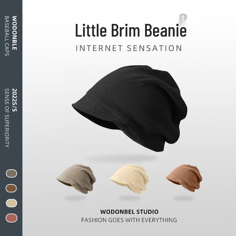 Women's 2023 Small Brim Stacked Beanie: Autumn/Winter Head-Wrapping Wool Hat for a Slimmer Look