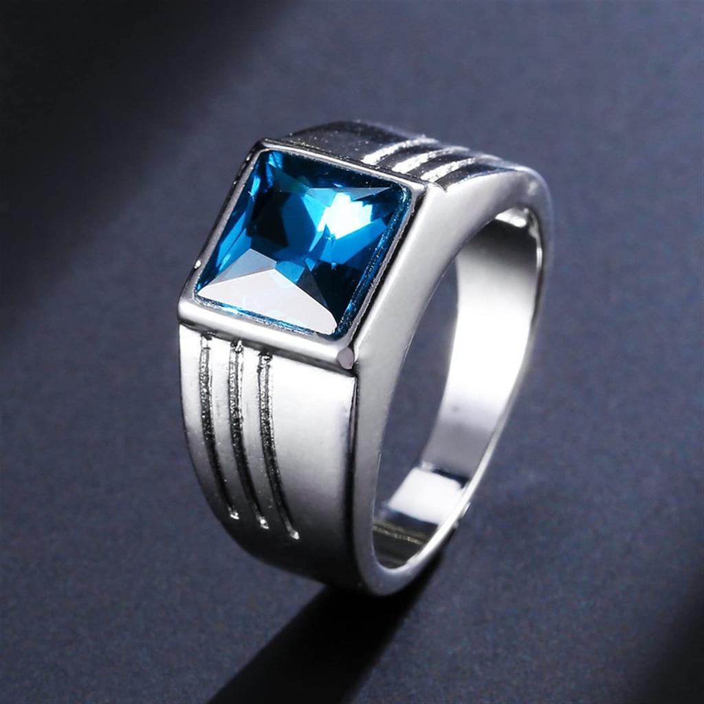 Fashion Men's Blue Crystal CZ Stone Ring Luxury Copper Color Engagement Ring Classic Wedding Party Jewelry Valentine's Day Gift