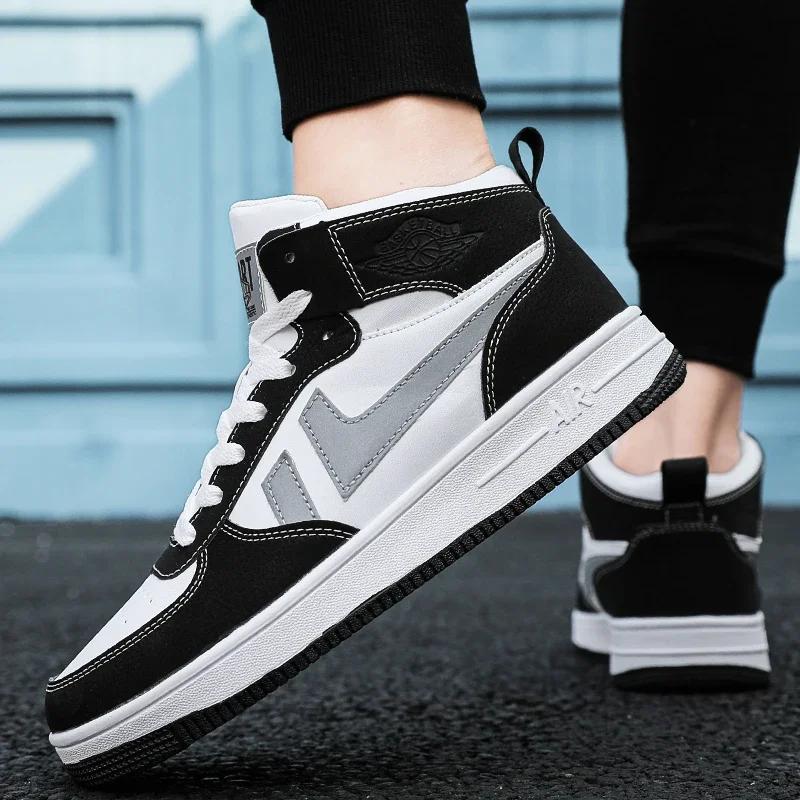 Men's Shoes 2025 Spring Leisure Sports Shoes Fashion All-match Basketball Shoes High Top Board Shoes