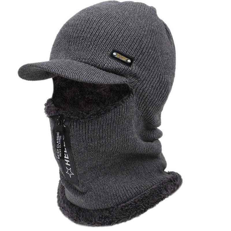 Autumn and Winter Men's Cold Resistant and Warm Woolen Hat, Cycling Knitted Hat, Neck and Ear Protection Integrated Cotton Hat
