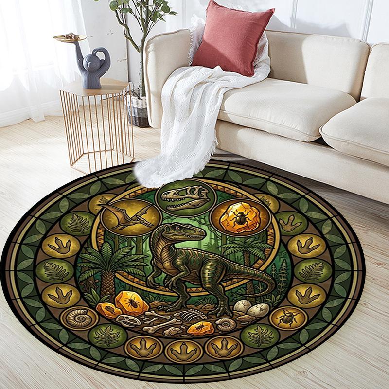 Prehistoric Glass Round Area Rug Under Office Chairs Bedroom Living Room Home Decor
