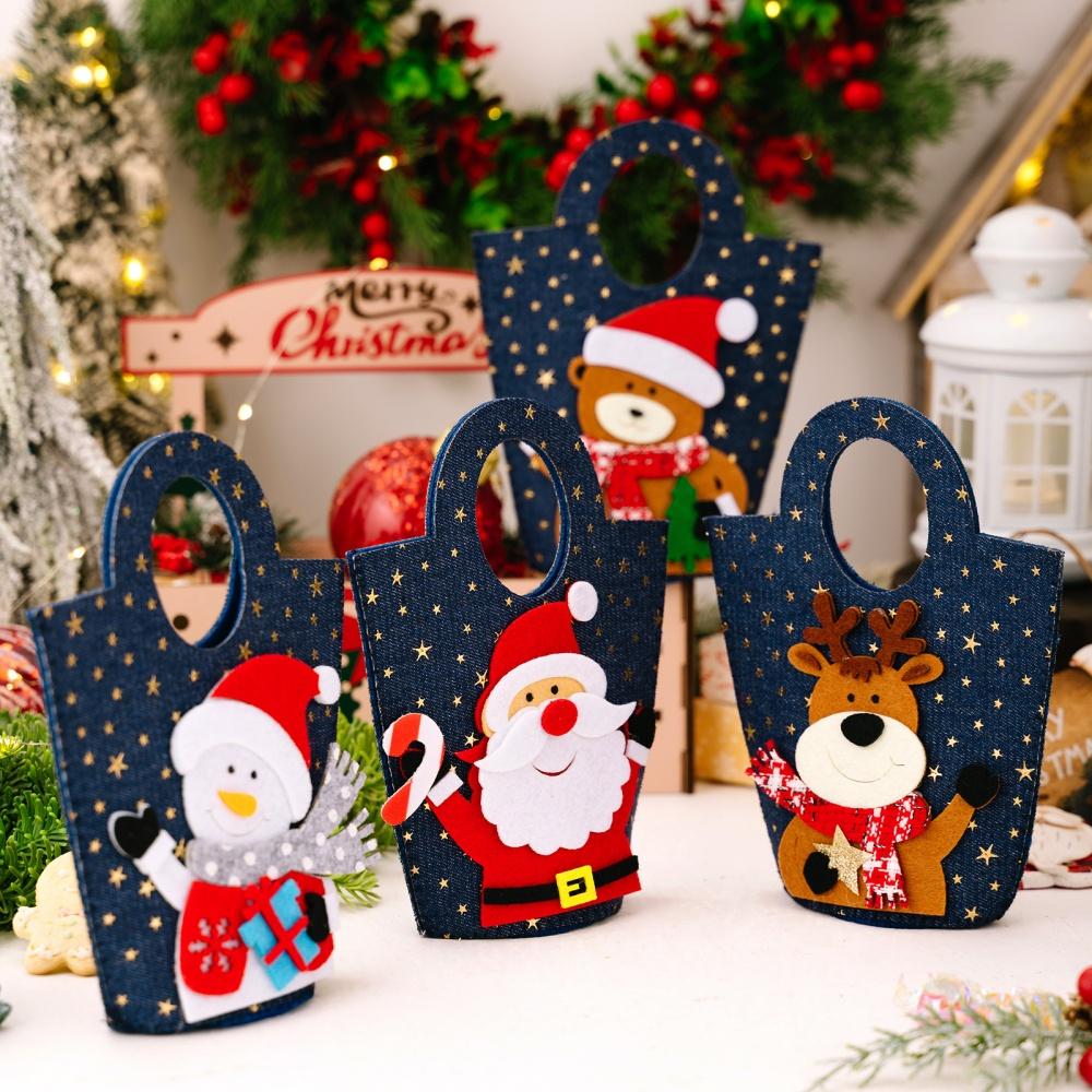 Christmas Gift Bag Reusable Santa Claus Bag 'S Candy Bag Festive Elk Cloth Handbag For Christmas Holiday Party Gift
