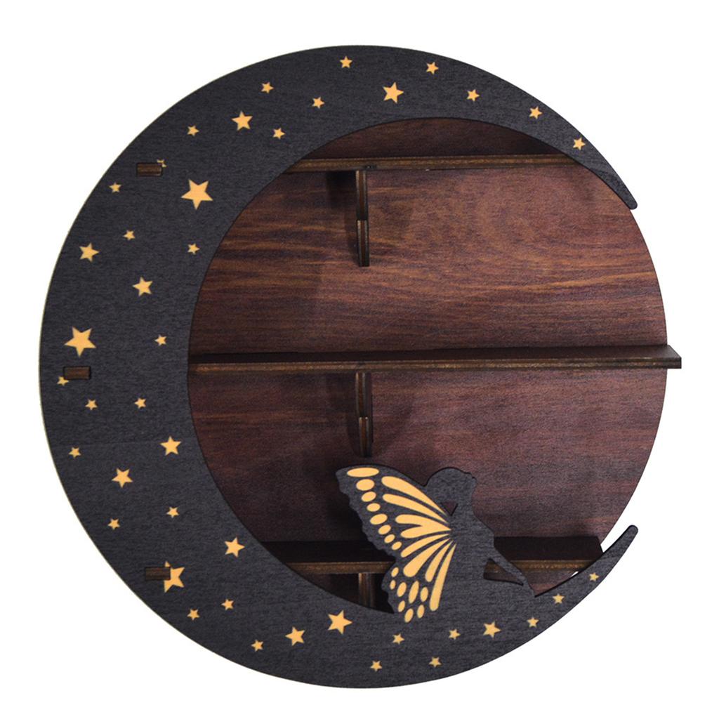 Moon Shelf for Stone and Crystal Essential Oil Display Wood Accent Shelf Storage Rack Organizer Bohemian Wall Decoration