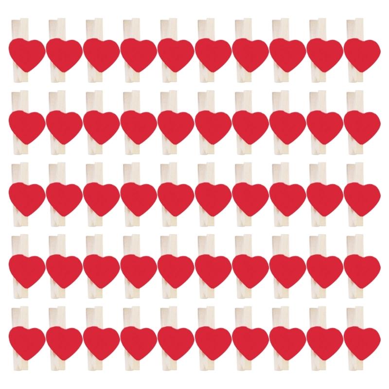 50PCS MultiFunctional Colorful Cute Small Clips Simple Mini Photo Clip Wooden Clips Small Love Heart Pegs Clothespin