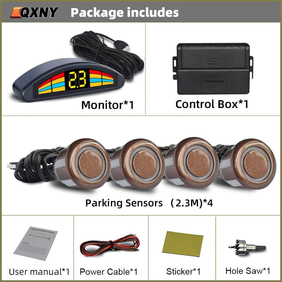 QXNY Car 4 Parking Sensor Kit Parktronic Reversing Backup Radar Recoil Auto Detector Backing Assistance Voice Buzzer Automobile