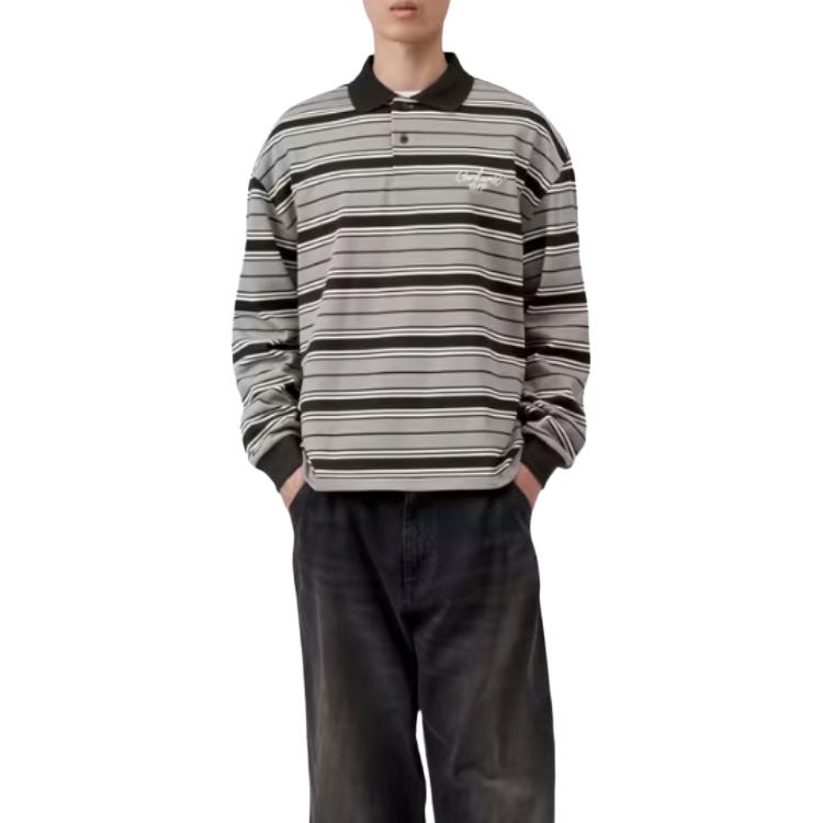 Carhartt WIP SS26 Langarm Devitt Rugby-Shirt Lässig Langarm Locker geschnitten Bestickt Gestreiftes Rugby-Oberteil Unisex Oberteile I037117-3V0-XX