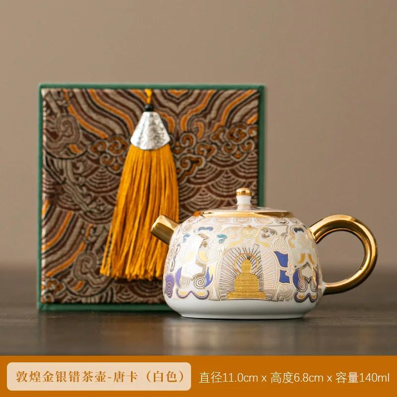 

merchandise Thangka gold and silver wrong Chen Desheng tea ceremony ceramic teapot gilt Xishi pot enamel color Guochao court 150ml білий