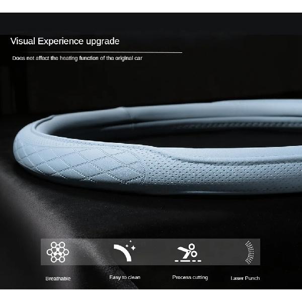2025 New Style 10 Colors Napa Leather Perforated Patchwork Car Steering Wheel Cover Non-slip Breathable Universal 15 Inch 38cm