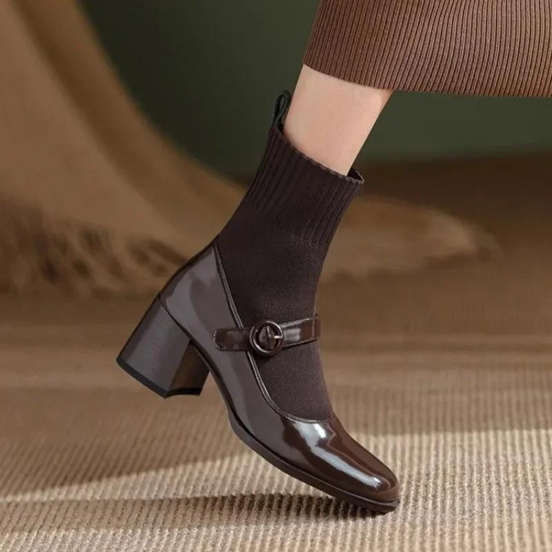 Fashion 2024 Women's Ankle Mary Janes Boots Elastic Boot Hot Sale New In Booties Trend High Quality On Offer Female Short Shoes