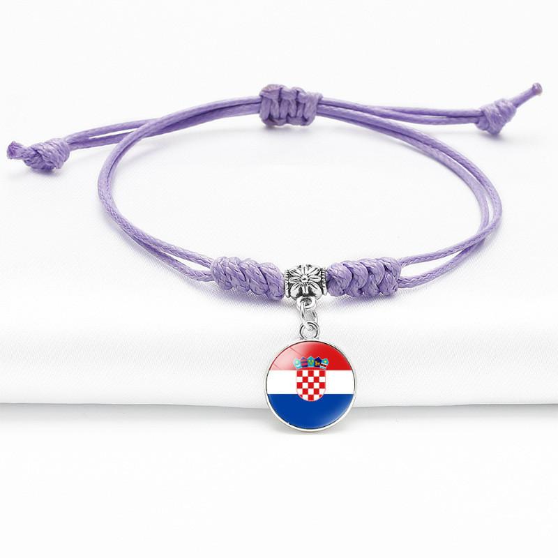 Purple Stylish Unisex Charm Bracelet With European Country Flags Length Adjustable