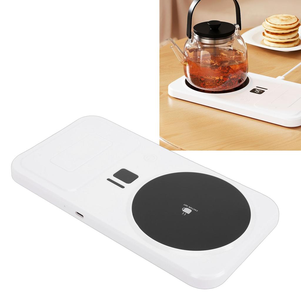 Mug Warmer White Multifunctional Temperature Controlled Cup Warmer with Wireless Charging 3 Temp Settings for Coffee Milk