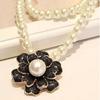 Pearl Petal Camellia Flower Double Layer Short Necklace for Women, Korean Fashion Versatile Collarbone Chain C149