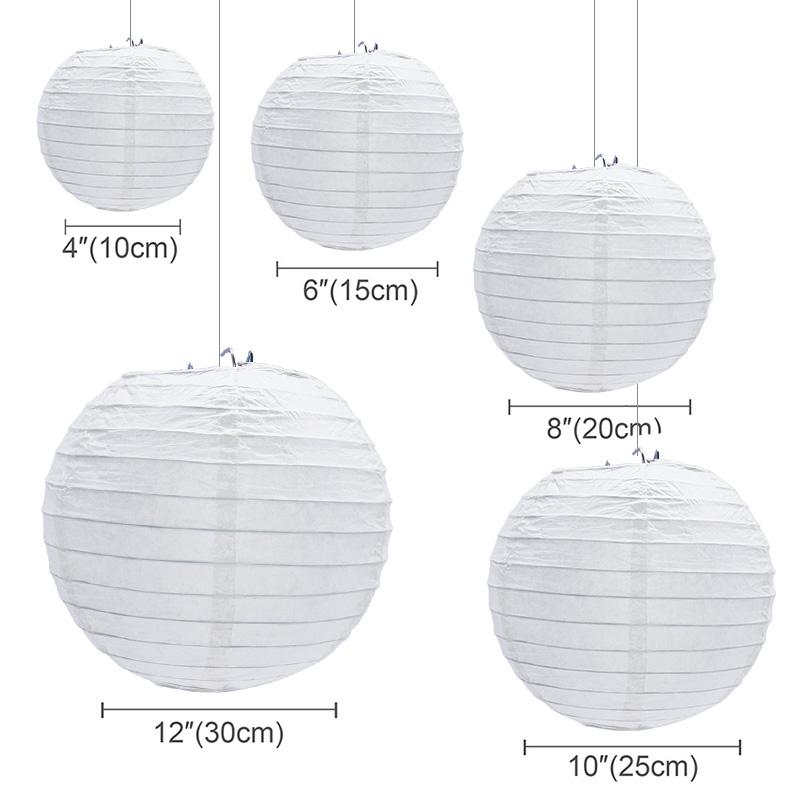 30pcs/lot 4''-12'' White Chinese Paper Lanterns Ball Hanging Round Lantern for Wedding Birthday Party Event Christmas Decoration