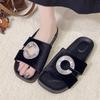 New Gold Velvet Rhinestone Open-toe Sandals, Wearing High-end Hole Slippers, Flat-soled Women's Shoes Trendy