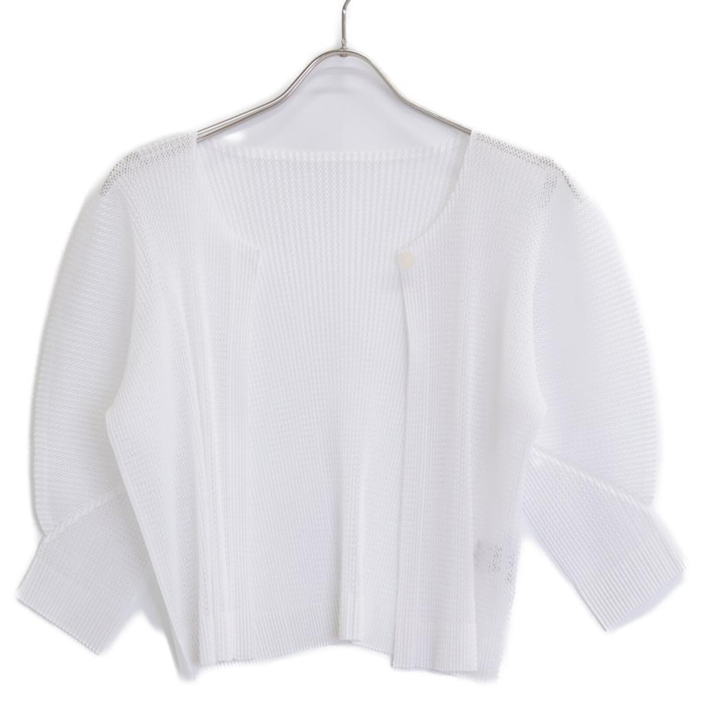 PLEATS PLEASE White PP51-F0253 Mesh Cardigan Tops 3 whiteUsed