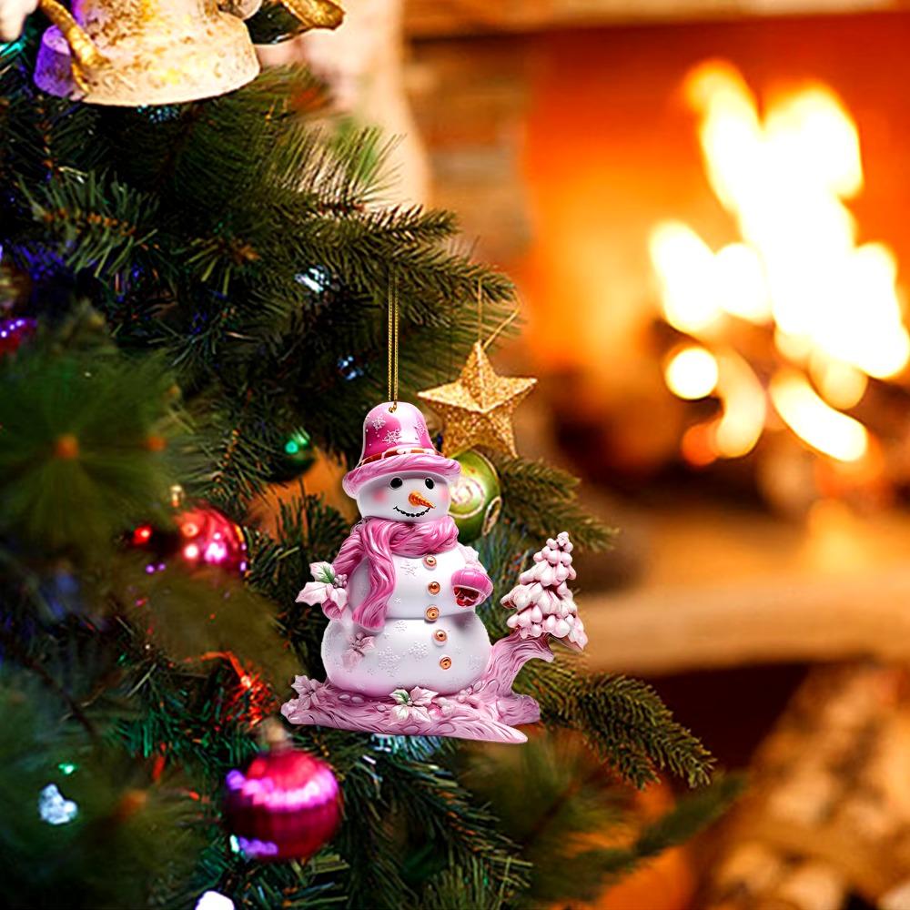 Flat Printing Hanging Pendants Pink Snowman Xmas Tree Ornament Party Supplies