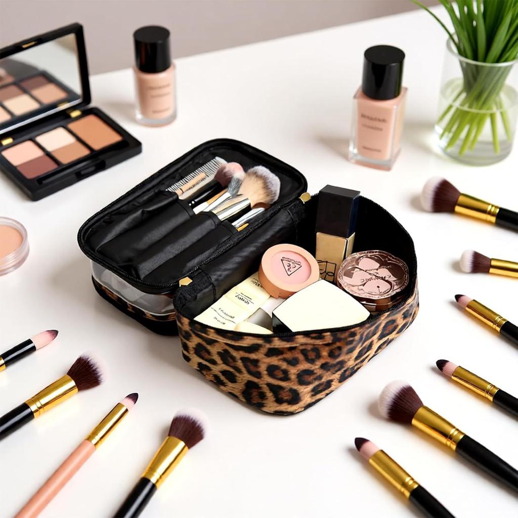 Leopard Print Makeup Bag Large Small Portable Waterproof Compartment Toiletry Bag Women Travel Designer