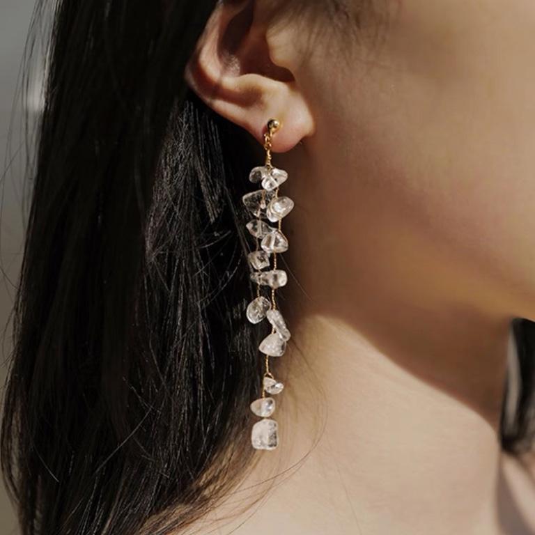 Crystal Love Natural Crystal Niche Earrings Silver Needle Long Spiral Earrings Earrings Fashion Trend Summer Women s Silver needle