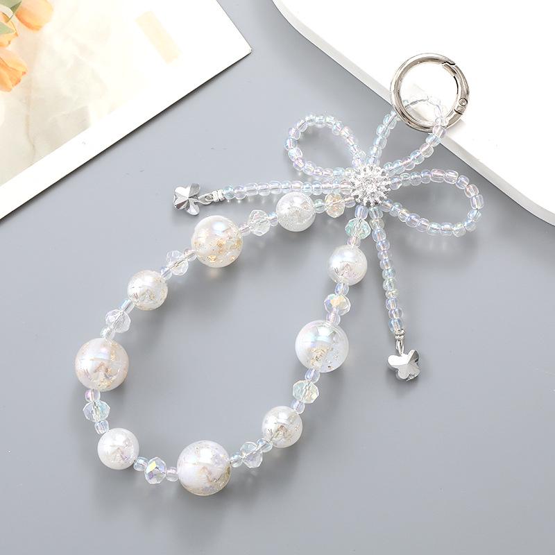 New Pearl Bow Beaded Pendant Phone Case Charm Wrist Strap Lanyard