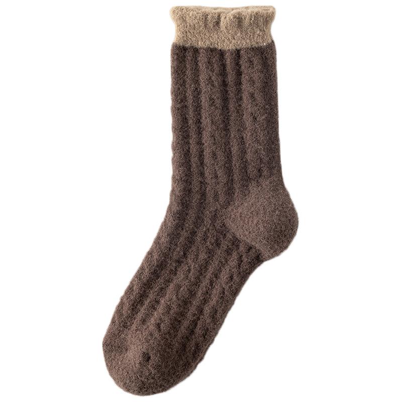 Australian Velvet Socks Medium Tube Socks Season Color Matching Retro Velvet Thickened Warm Mink Velvet Home Sleeping Socks Women