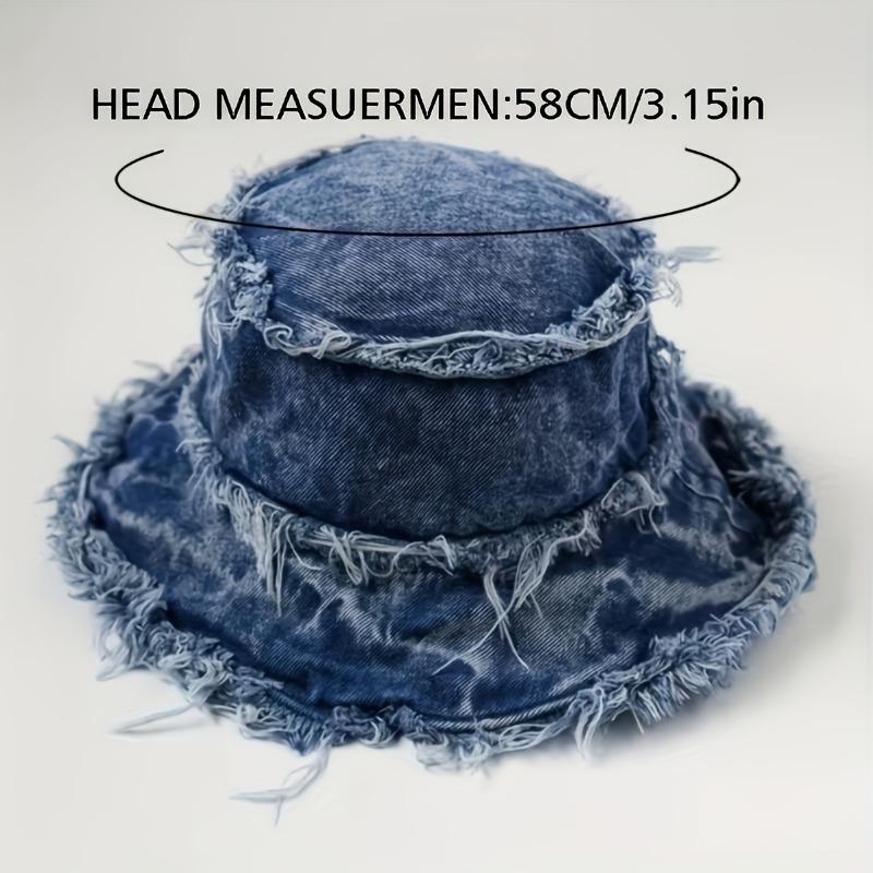 Vintage Distressed Denim Bucket Hat - Wide Brim Sun Protection, Frayed Edge Design, All-Season Outdoor Beach Hat