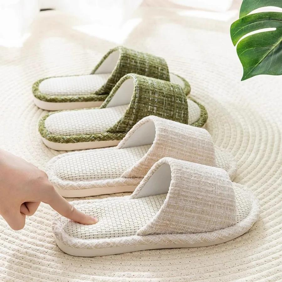Fashion Linen Slippers For Men's Home Indoor Soft Soled Quiet And Non Slip All Season Household Cotton And Linen Slippers
