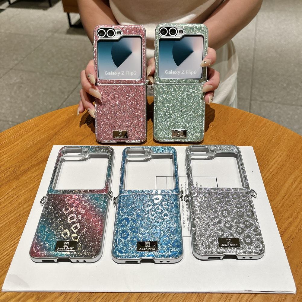 Shimmering Leopard Print Phone Case for Samsung Z Flip 8 flip7 fe Galaxy Z Flip 7 6 5 Silver-edged Side Buckle Protective Cover