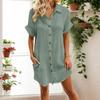 Fashionable Women's Casual Solid Color Buttoned Mid-length Short-sleeved Loose Dress
