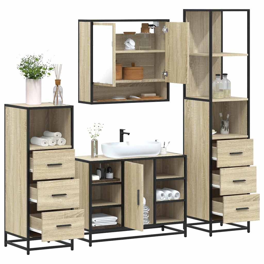 4 Piece Bathroom Furniture Set Sonoma Oak Particleboard