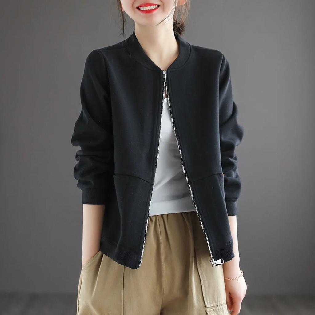 Solid Color Ladies Short Baseball Jacket Women Korean Spring Casual Jacket Tops Female Cardigan Zipper Jackets Fashion Coat
