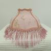 Elegant White and Pink Bamboo Pattern Lampshade with Pearl Tassel and Inlaid Edge - Versatile Style Fit