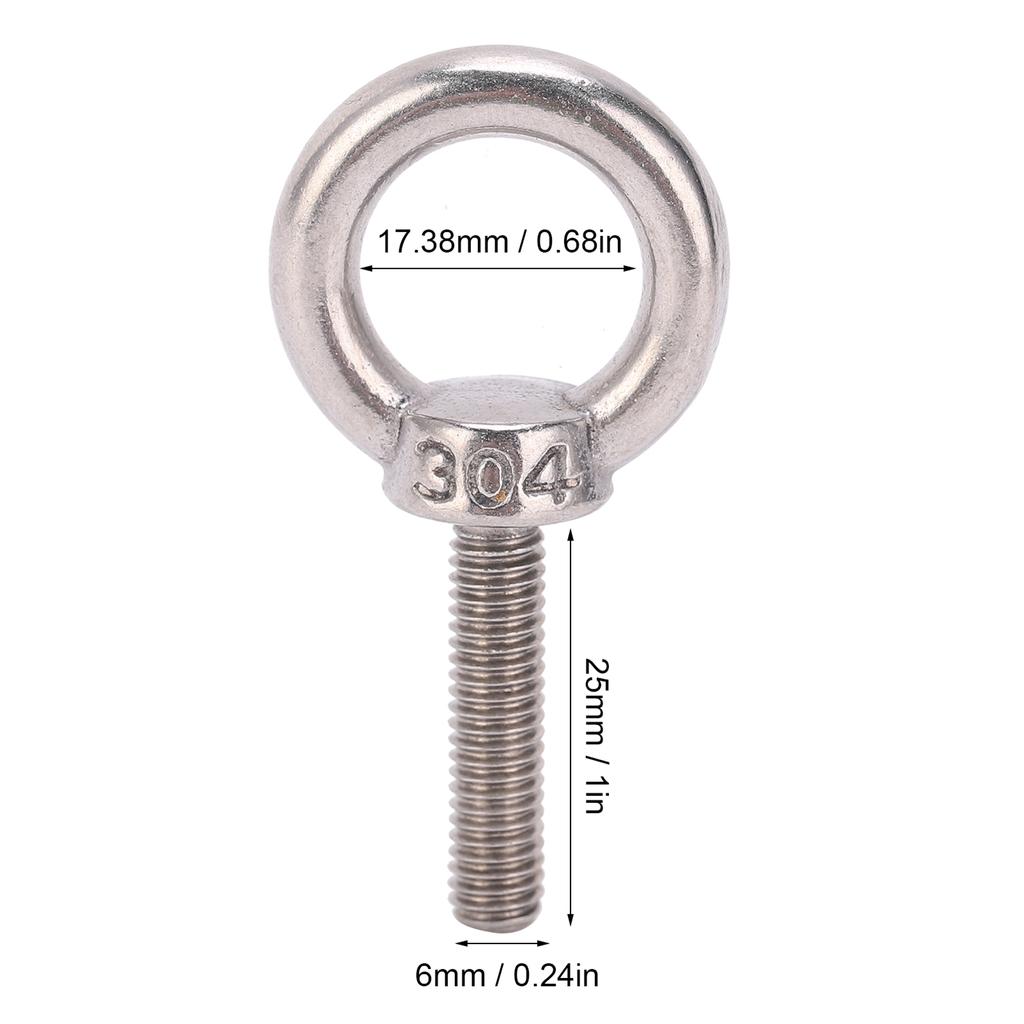 10Pcs Eye Bolt 304 Stainless Steel Lifting Round Ring Screw Fastener Hardware M6x25