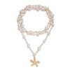 Luxury Imitation Pearl Starfish Pendant Necklace for Women Delicate Sea Star Gold Plated Long Layered Chain Party Jewelry Gift