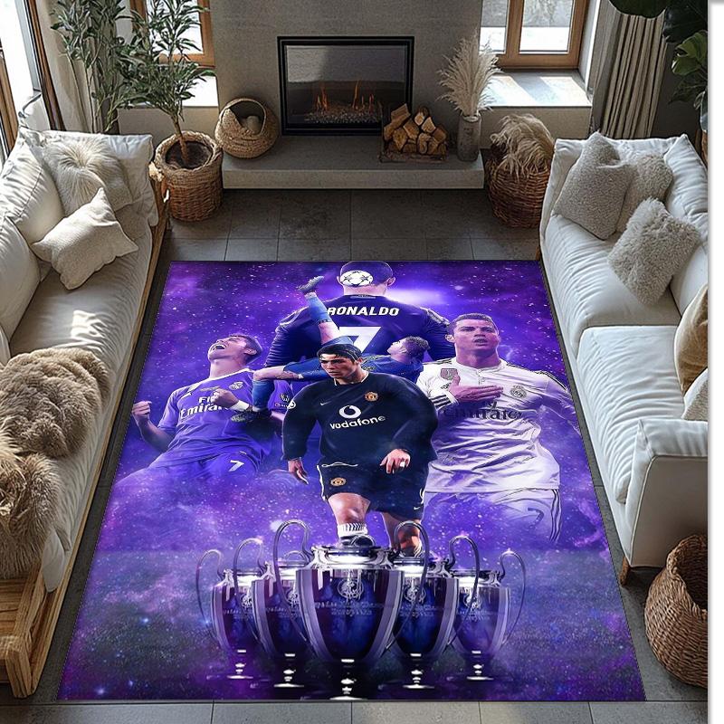 Cristiano Ronaldo bedruckter Flanell-Teppich rutschfest weich Polyester Bodenbelag Indoor Dekorationsmatte für Schlafzimmer Wohnzimmer Sofa