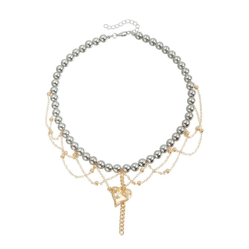 

Trendy Danglings Beaded Necklace With Heart Charm Portable Designs Decoration for Styles Versatility Casual Wear 1